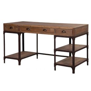 Blaine Industrial Pine Desk with Shelves